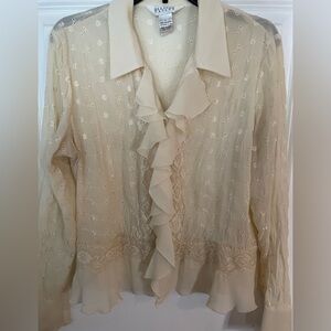 Cream Ruffled Blouse with Lace Details